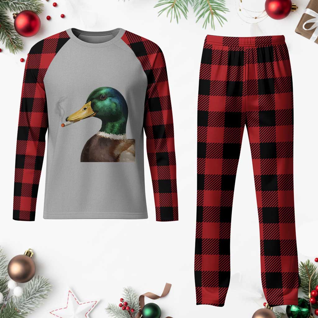Smoking Mallard Meme Graphic Plaid Pajama Set Chaotic Funny Wild Duck Attitude Viral Internet Humor