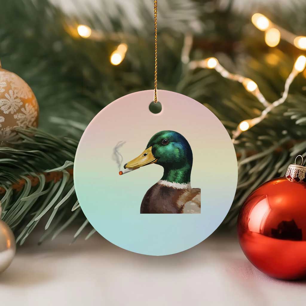 Smoking Mallard Meme Graphic Ceramic Ornament Chaotic Funny Wild Duck Attitude Viral Internet Humor