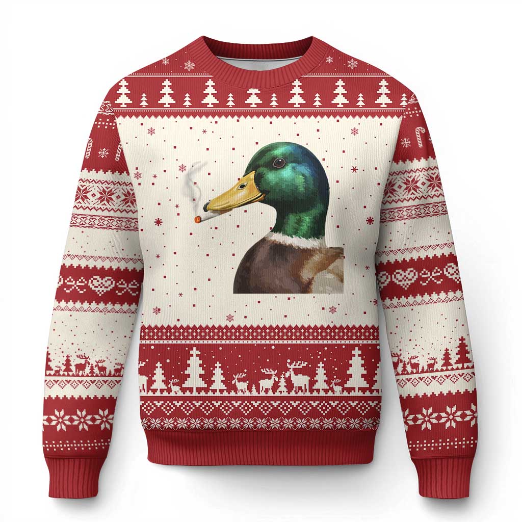 Smoking Mallard Meme Graphic Ugly Christmas Sweater Chaotic Funny Wild Duck Attitude Viral Internet Humor