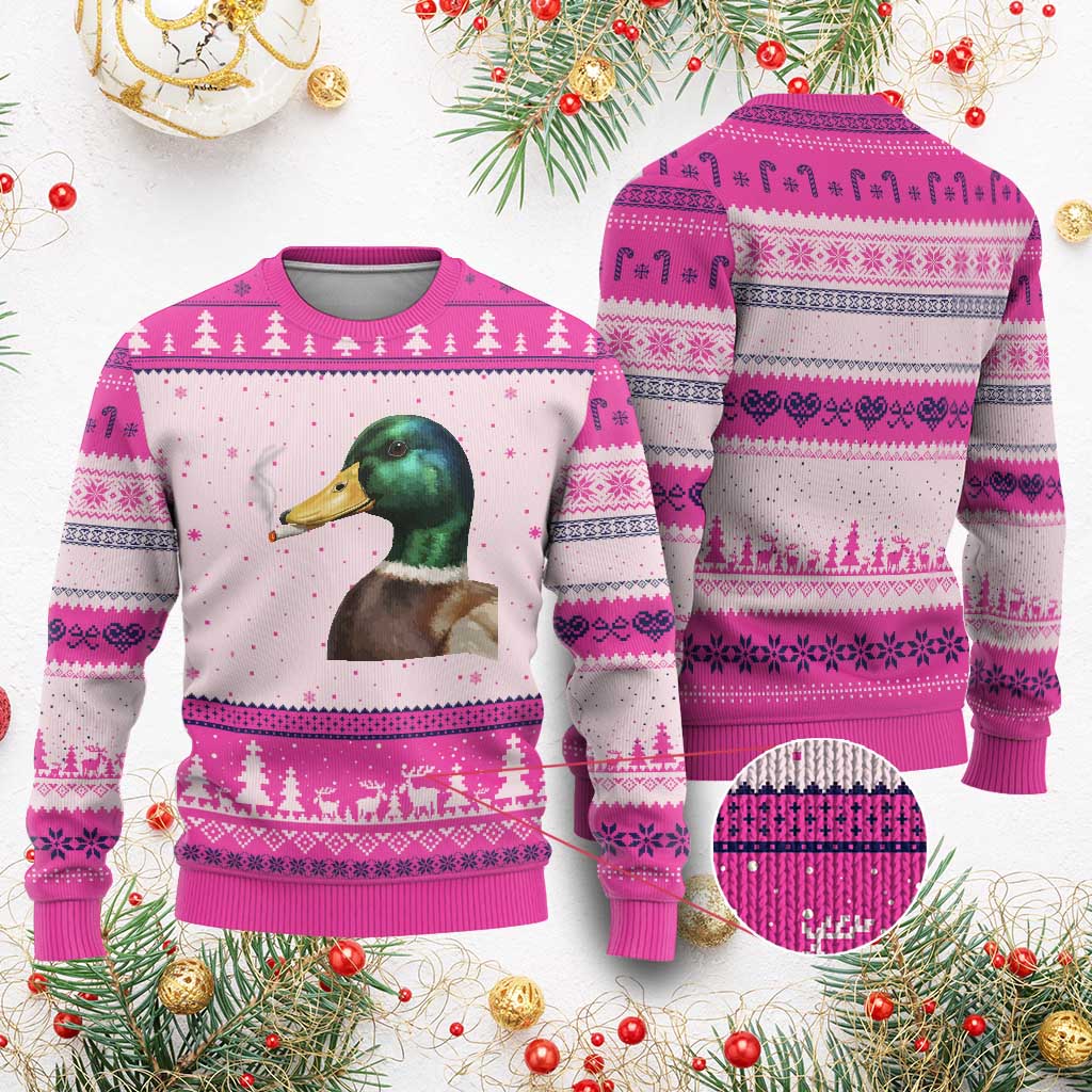Smoking Mallard Meme Graphic Ugly Christmas Sweater Chaotic Funny Wild Duck Attitude Viral Internet Humor