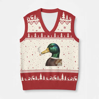 Smoking Mallard Meme Graphic V-Neck Knit Sweater Vest Chaotic Funny Wild Duck Attitude Viral Internet Humor