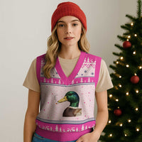 Smoking Mallard Meme Graphic V-Neck Knit Sweater Vest Chaotic Funny Wild Duck Attitude Viral Internet Humor