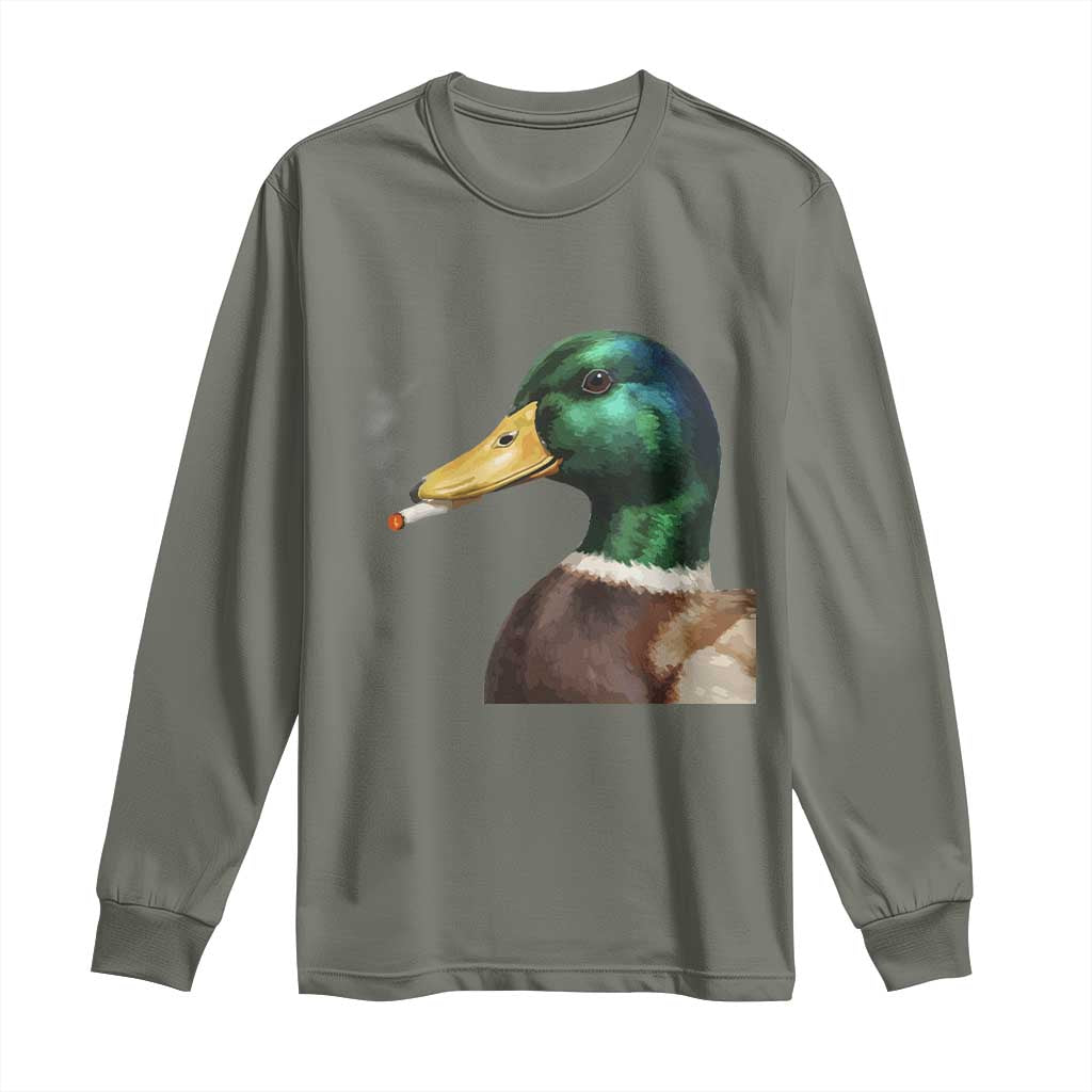 Smoking Mallard Meme Graphic Long Sleeve Shirt Chaotic Funny Wild Duck Attitude Viral Internet Humor