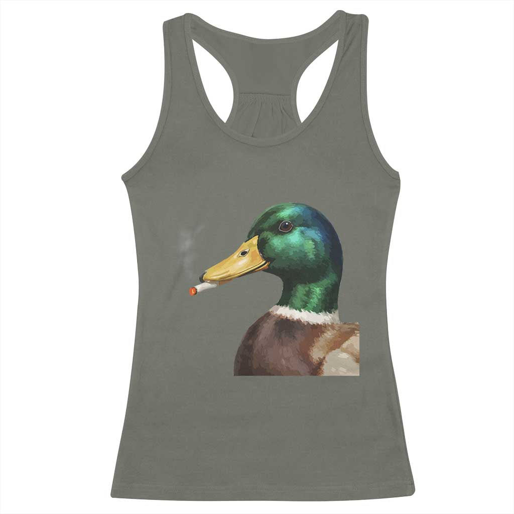 Smoking Mallard Meme Graphic Racerback Tank Top Chaotic Funny Wild Duck Attitude Viral Internet Humor