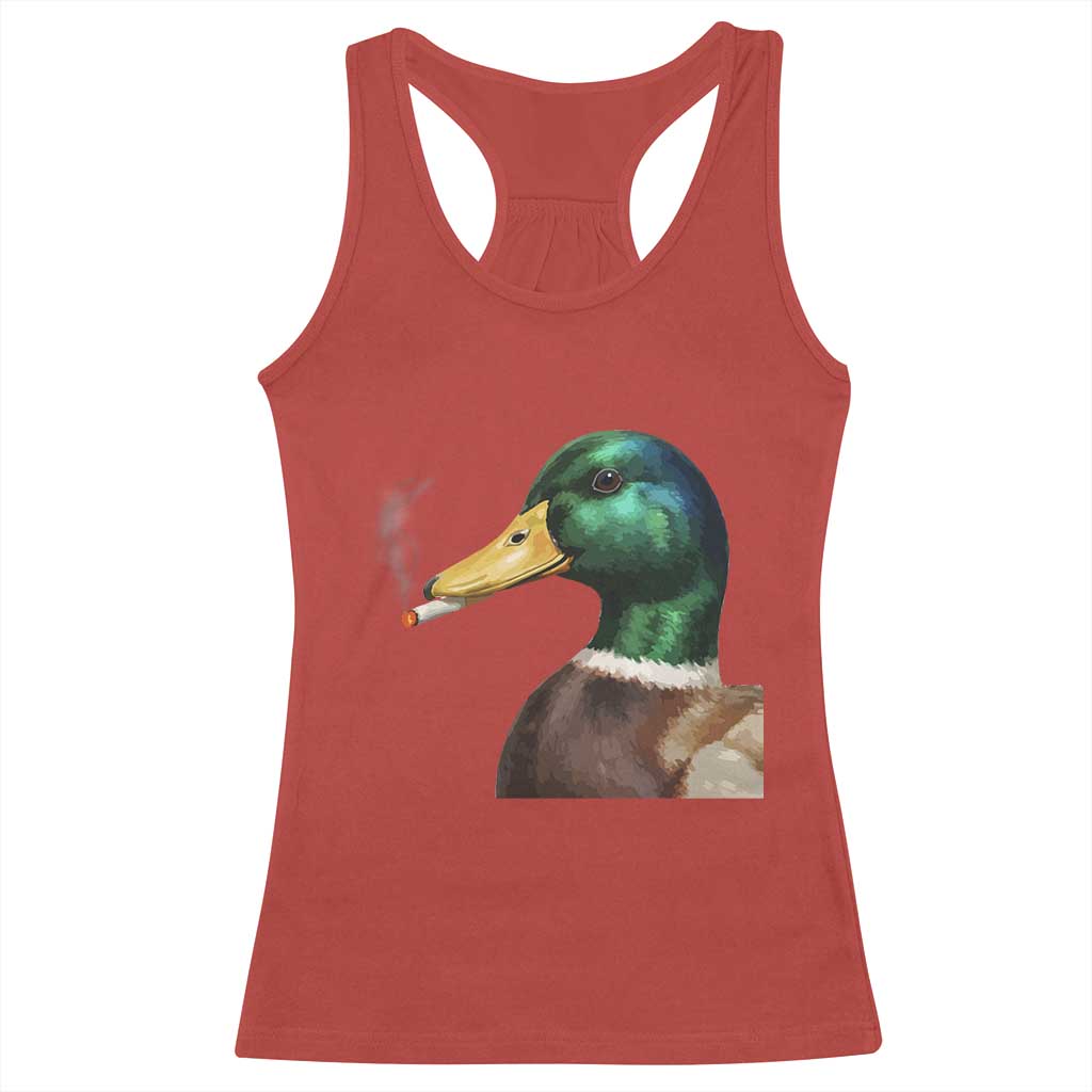 Smoking Mallard Meme Graphic Racerback Tank Top Chaotic Funny Wild Duck Attitude Viral Internet Humor