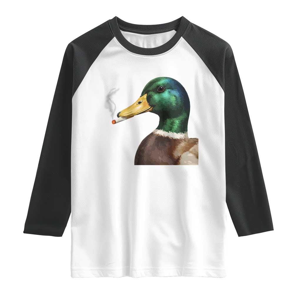 Smoking Mallard Meme Graphic Raglan Shirt Chaotic Funny Wild Duck Attitude Viral Internet Humor