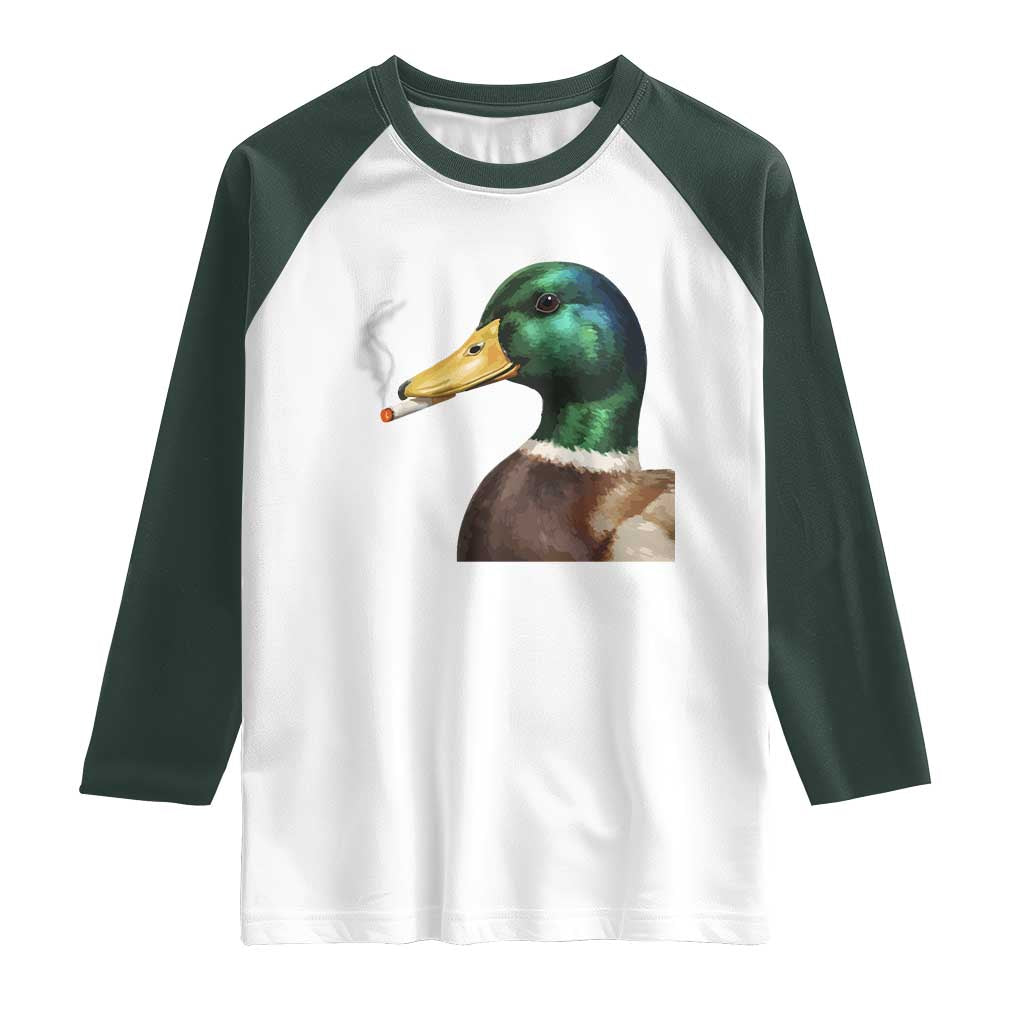Smoking Mallard Meme Graphic Raglan Shirt Chaotic Funny Wild Duck Attitude Viral Internet Humor