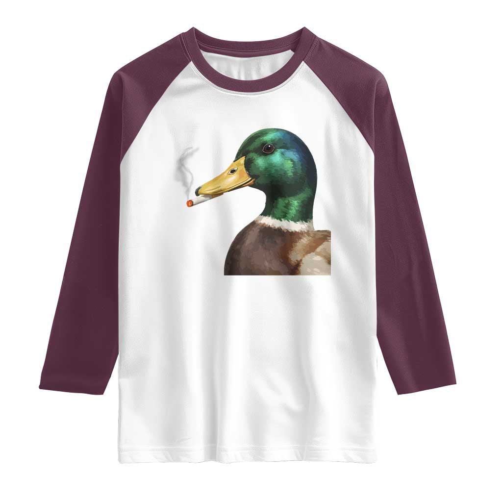 Smoking Mallard Meme Graphic Raglan Shirt Chaotic Funny Wild Duck Attitude Viral Internet Humor