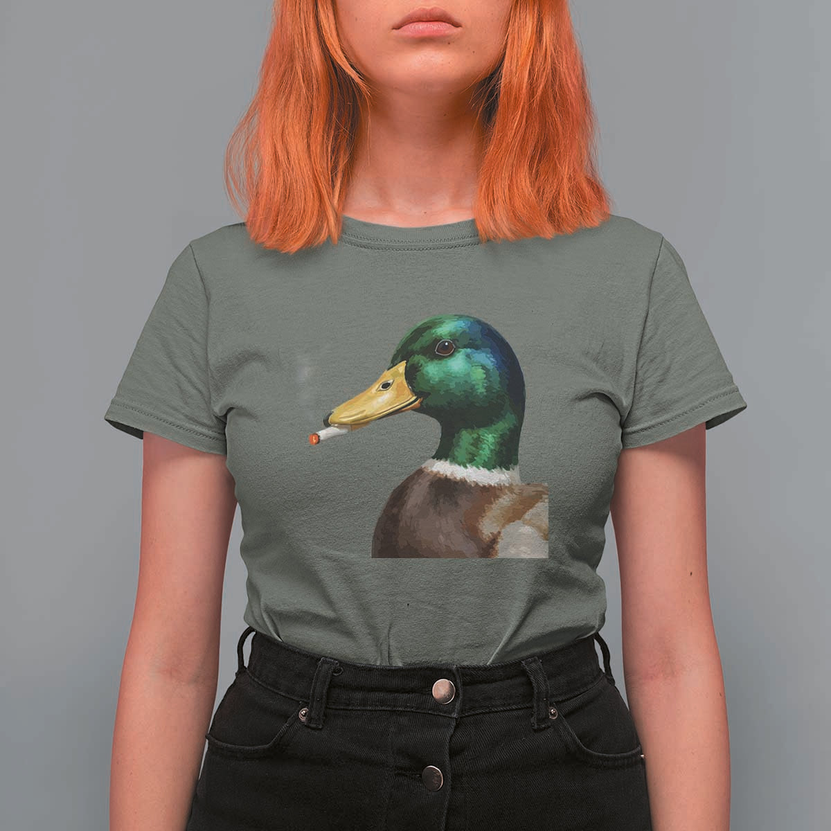 Smoking Mallard Meme Graphic T Shirt For Women Chaotic Funny Wild Duck Attitude Viral Internet Humor