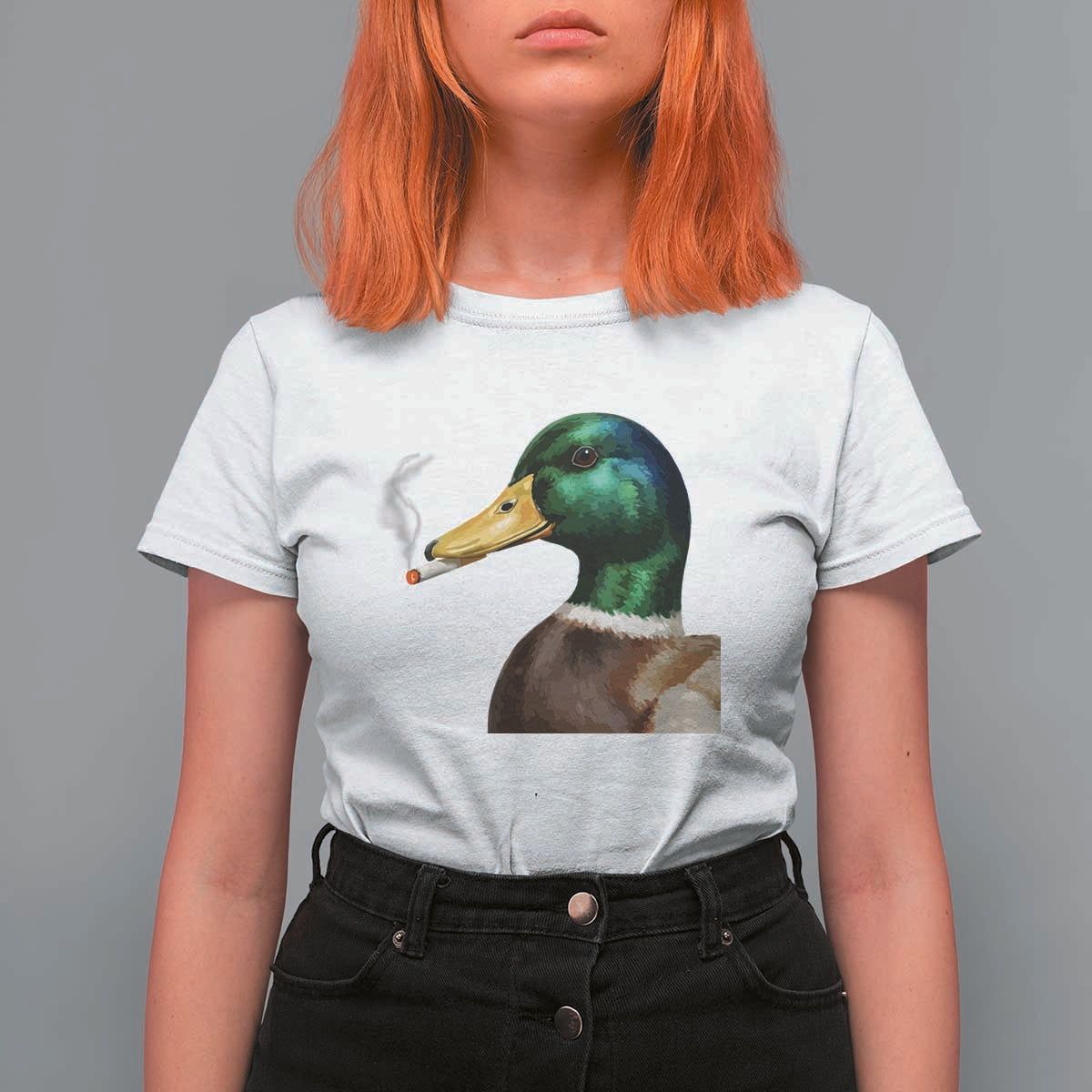 Smoking Mallard Meme Graphic T Shirt For Women Chaotic Funny Wild Duck Attitude Viral Internet Humor