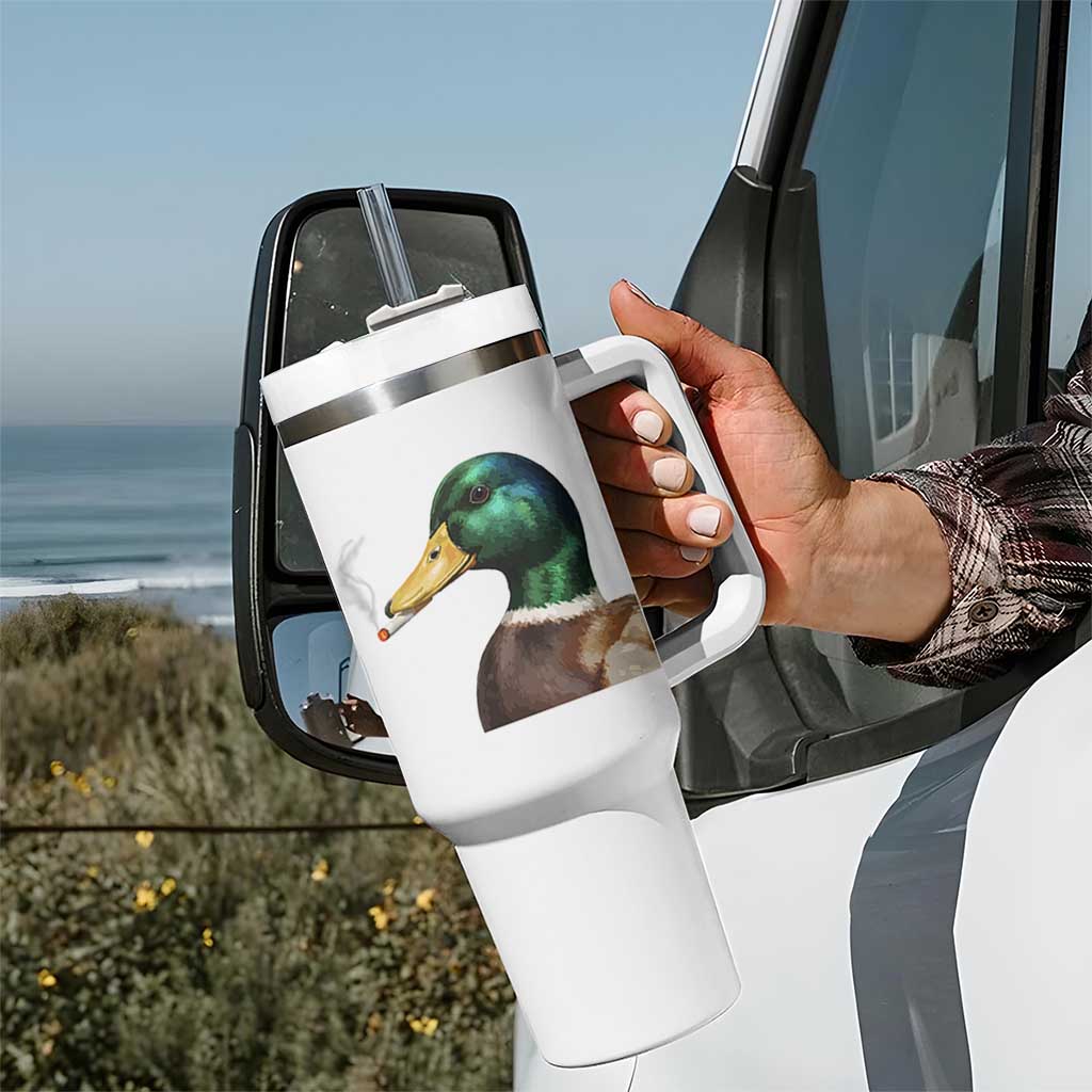 Smoking Mallard Meme Graphic Tumbler With Handle Chaotic Funny Wild Duck Attitude Viral Internet Humor