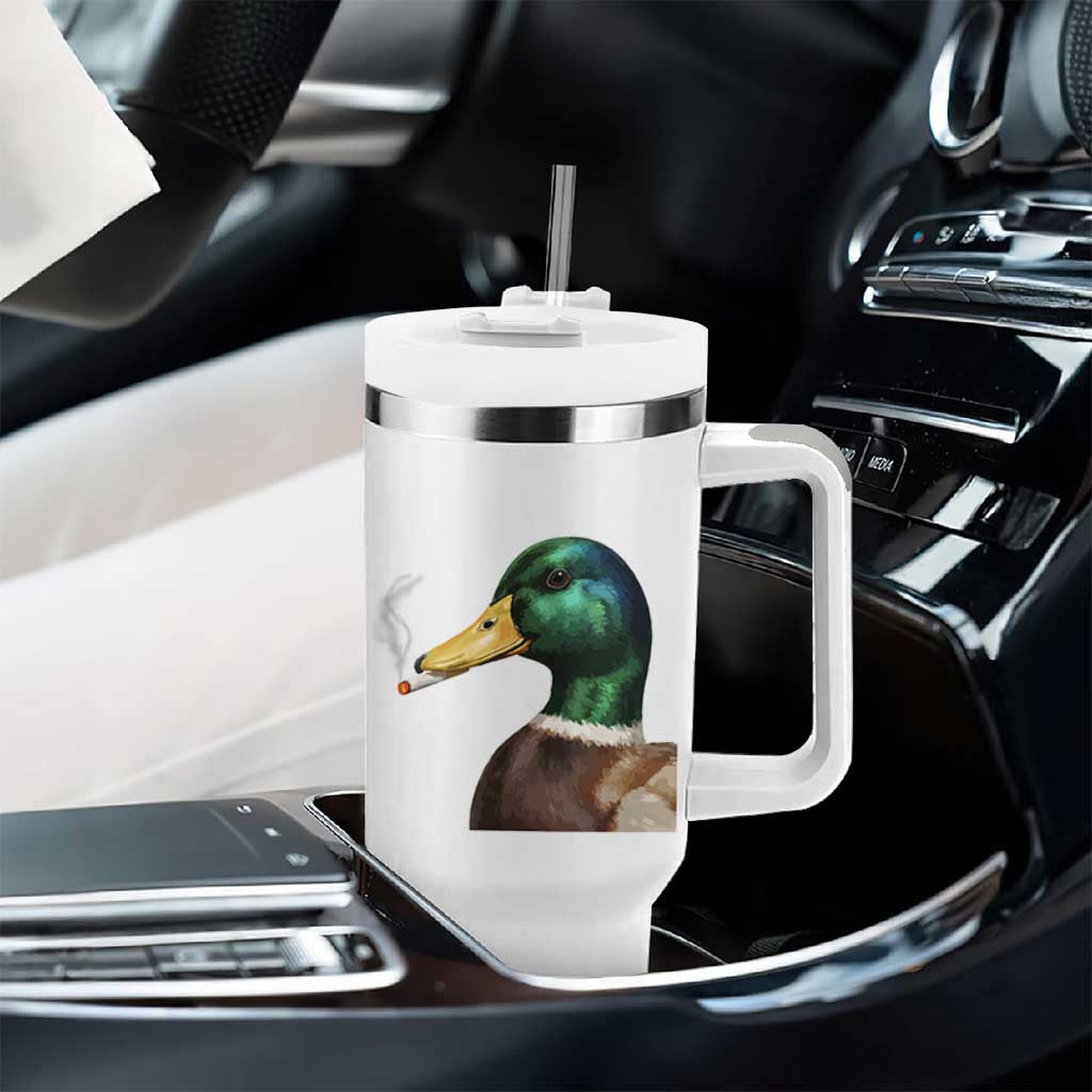 Smoking Mallard Meme Graphic Tumbler With Handle Chaotic Funny Wild Duck Attitude Viral Internet Humor