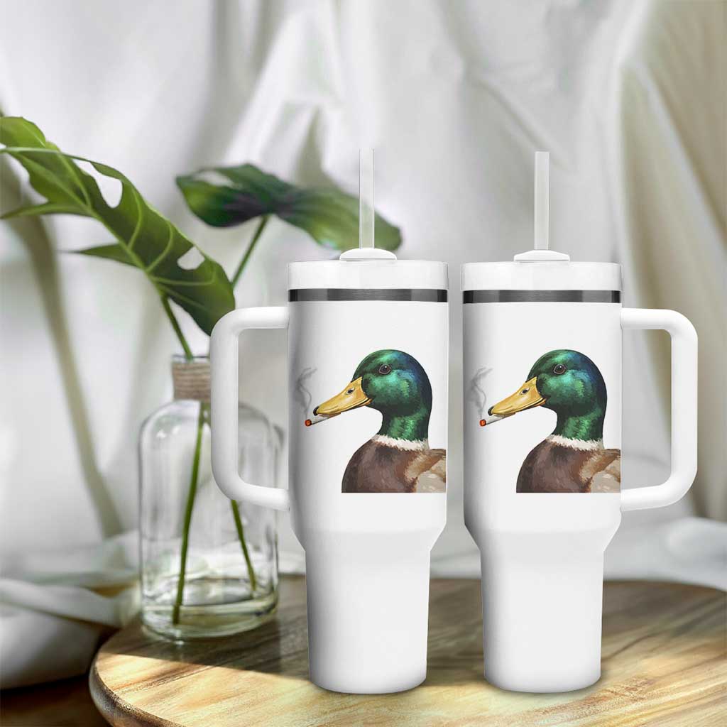 Smoking Mallard Meme Graphic Tumbler With Handle Chaotic Funny Wild Duck Attitude Viral Internet Humor