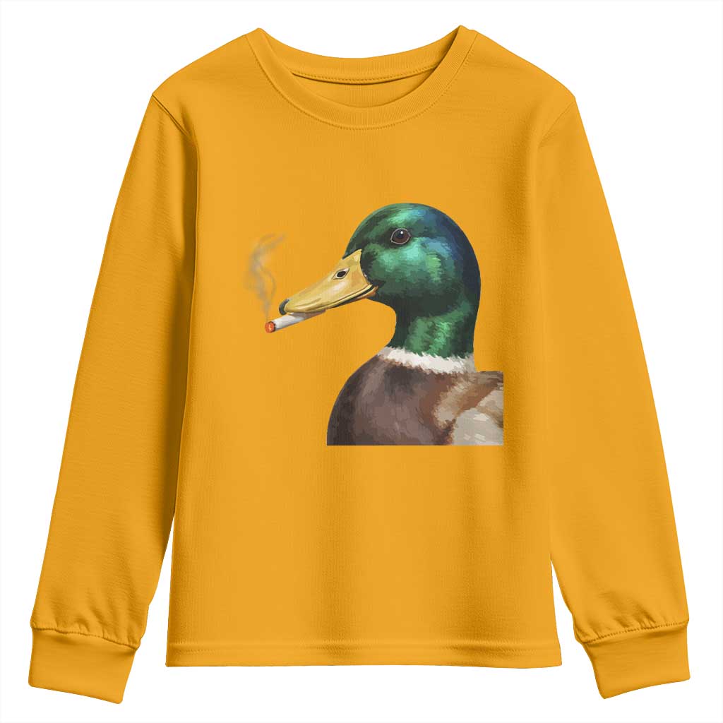 Smoking Mallard Meme Graphic Youth Sweatshirt Chaotic Funny Wild Duck Attitude Viral Internet Humor
