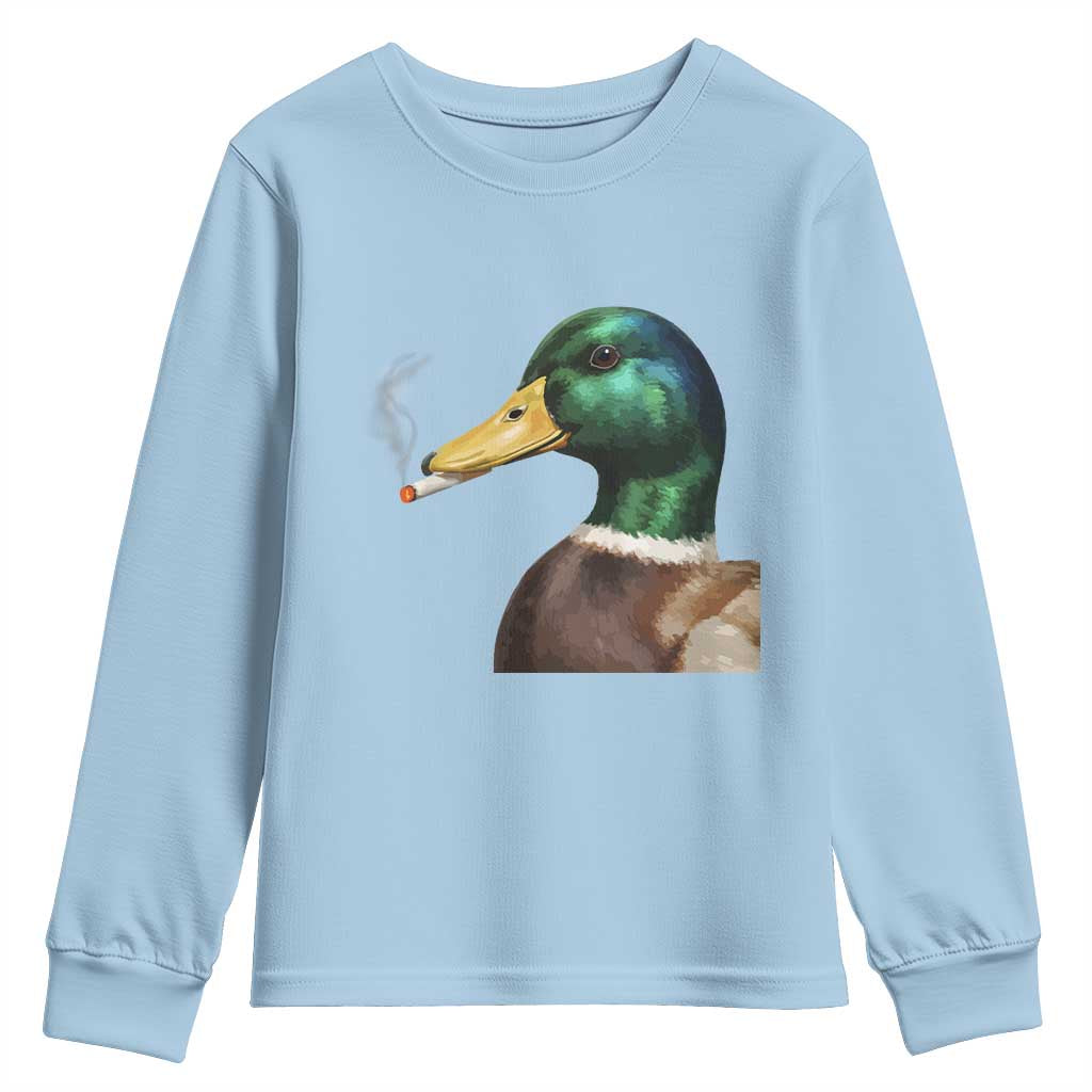 Smoking Mallard Meme Graphic Youth Sweatshirt Chaotic Funny Wild Duck Attitude Viral Internet Humor