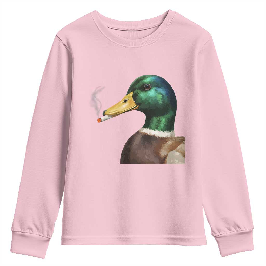 Smoking Mallard Meme Graphic Youth Sweatshirt Chaotic Funny Wild Duck Attitude Viral Internet Humor