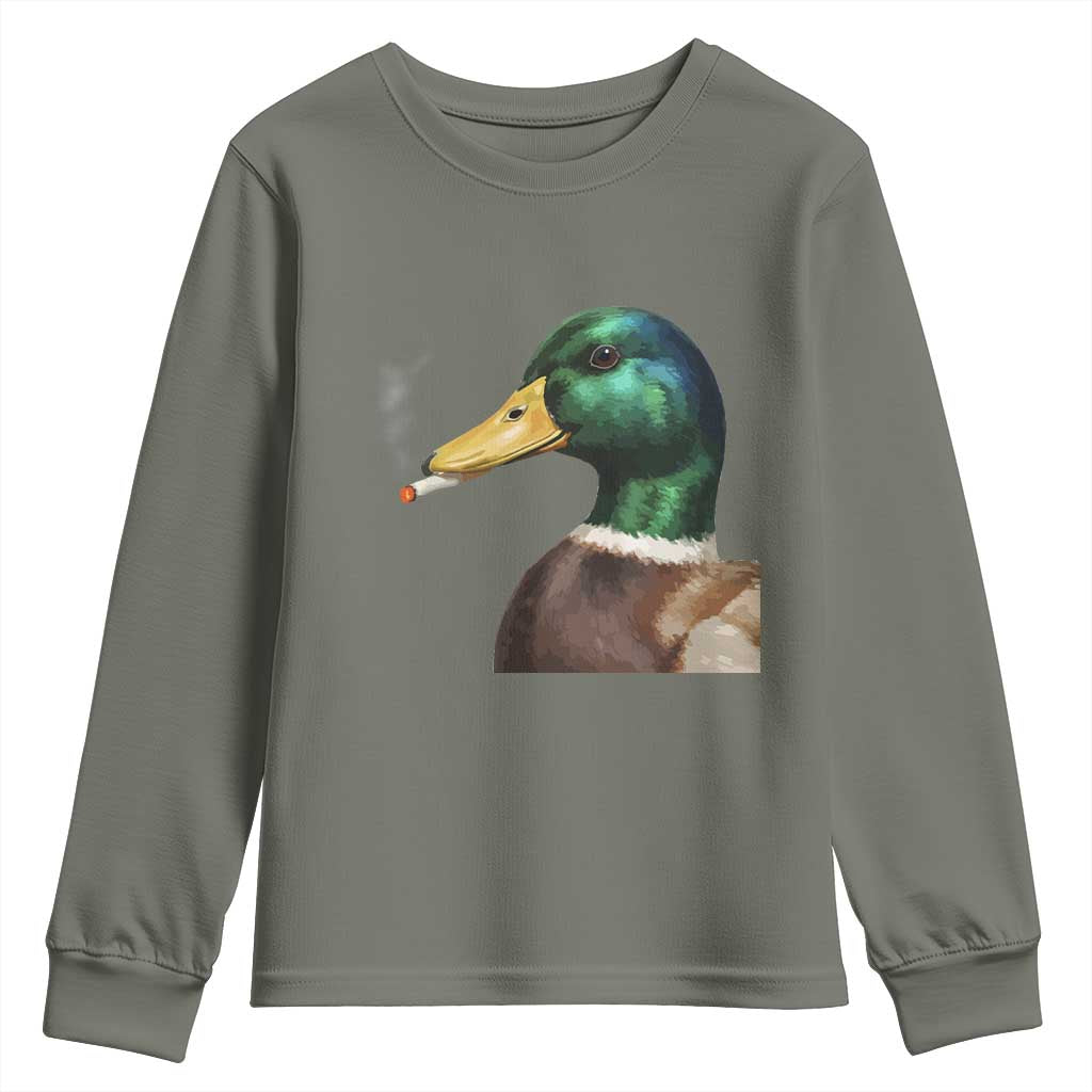 Smoking Mallard Meme Graphic Youth Sweatshirt Chaotic Funny Wild Duck Attitude Viral Internet Humor