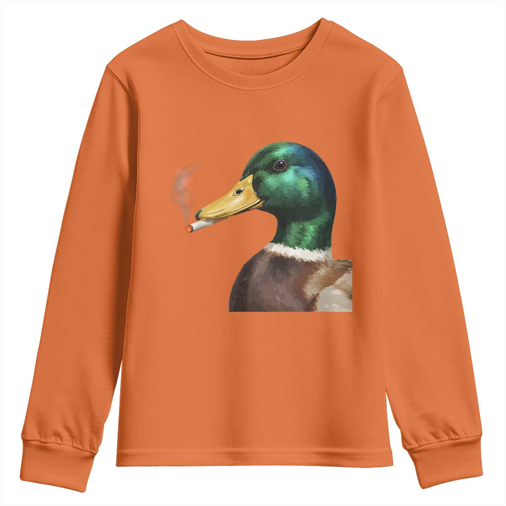 Smoking Mallard Meme Graphic Youth Sweatshirt Chaotic Funny Wild Duck Attitude Viral Internet Humor