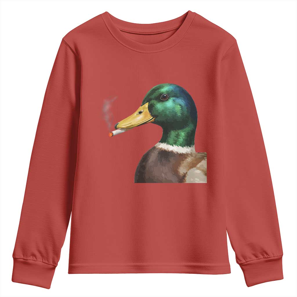 Smoking Mallard Meme Graphic Youth Sweatshirt Chaotic Funny Wild Duck Attitude Viral Internet Humor
