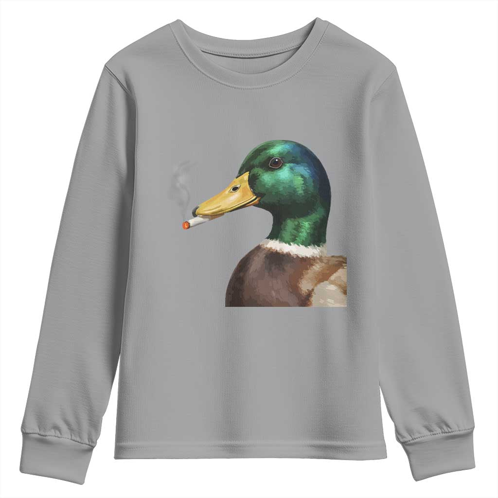 Smoking Mallard Meme Graphic Youth Sweatshirt Chaotic Funny Wild Duck Attitude Viral Internet Humor