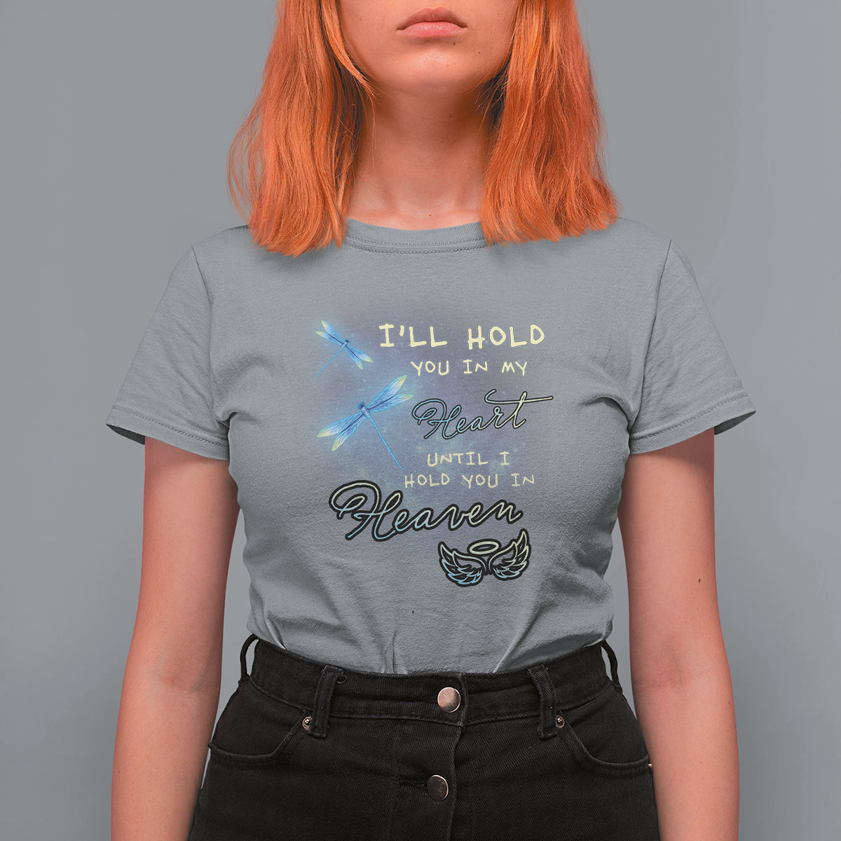 Nostalgic I'll Hold You In My Heart Until I Hold You In Heaven Spiritual Dragonfly T-Shirt for Women, Dragonfly Gift, Spiritual Shirt T Shirt For Women - Wonder Print Shop