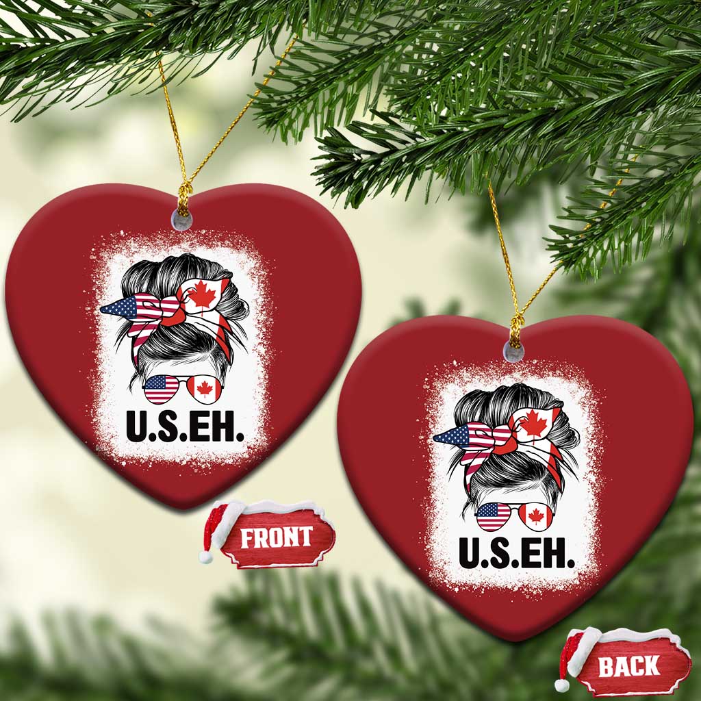 Funny American Canadan Bleached Christmas Ornament US EH America Canada Flag Messy Bun - Wonder Print Shop