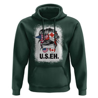 Funny American Canadan Bleached Hoodie US EH America Canada Flag Messy Bun - Wonder Print Shop