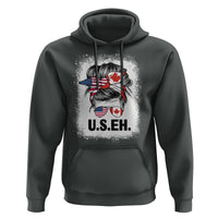 Funny American Canadan Bleached Hoodie US EH America Canada Flag Messy Bun - Wonder Print Shop
