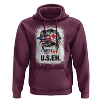 Funny American Canadan Bleached Hoodie US EH America Canada Flag Messy Bun - Wonder Print Shop