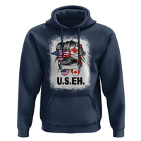 Funny American Canadan Bleached Hoodie US EH America Canada Flag Messy Bun - Wonder Print Shop
