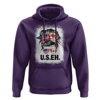 Funny American Canadan Bleached Hoodie US EH America Canada Flag Messy Bun - Wonder Print Shop
