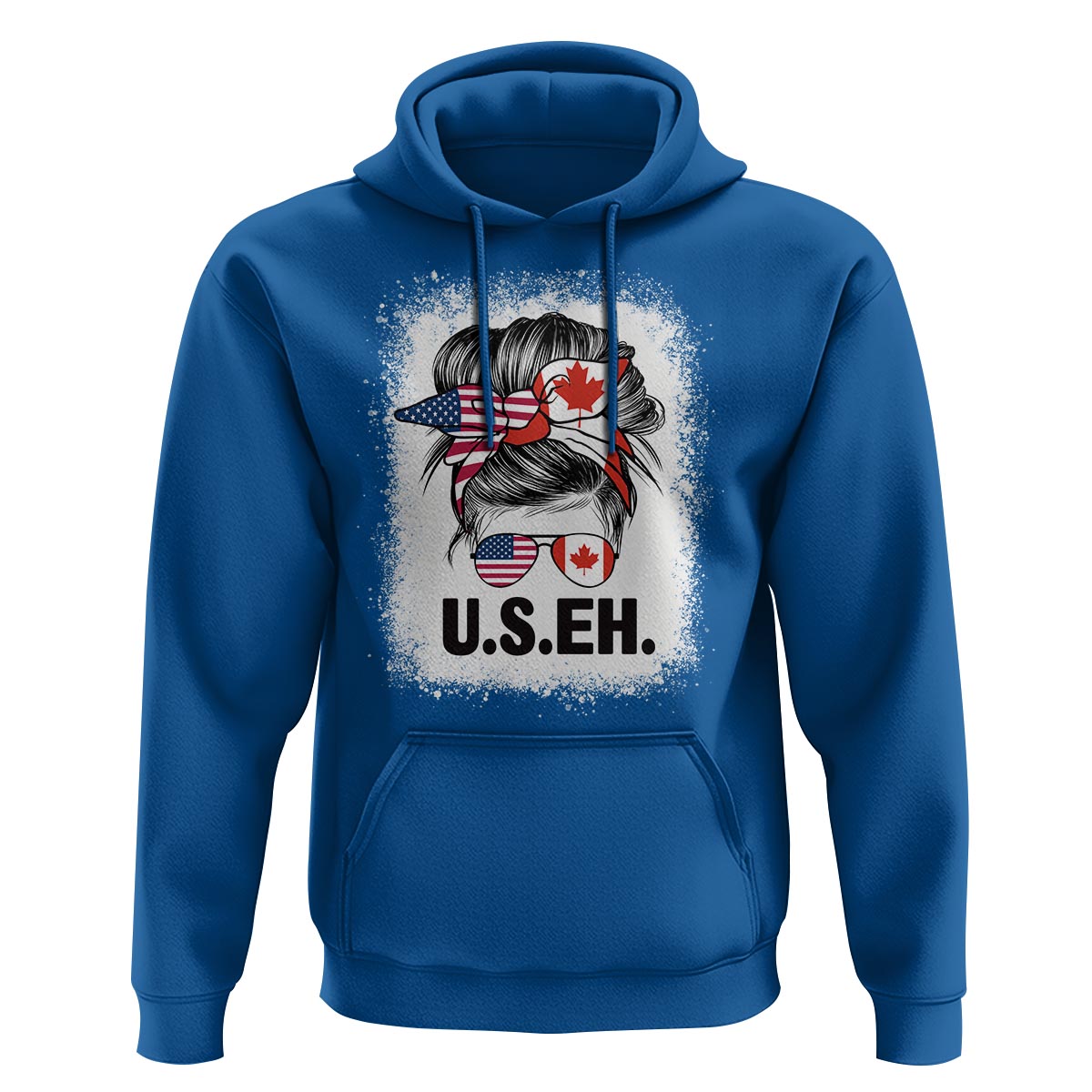 Funny American Canadan Bleached Hoodie US EH America Canada Flag Messy Bun - Wonder Print Shop