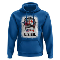 Funny American Canadan Bleached Hoodie US EH America Canada Flag Messy Bun - Wonder Print Shop