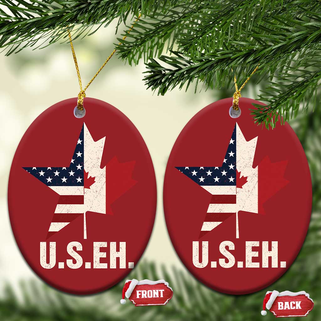 Funny American Canadan Christmas Ornament US EH Canada Maple Leaf America Star Flag - Wonder Print Shop