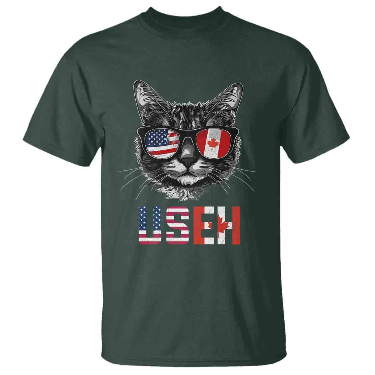 Cool American Canadan Cat T Shirt US EH American Canada Flag Funny - Wonder Print Shop