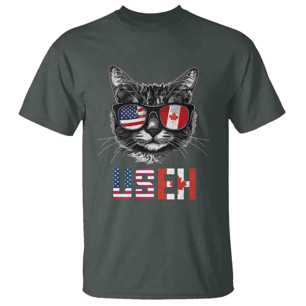 Cool American Canadan Cat T Shirt US EH American Canada Flag Funny - Wonder Print Shop