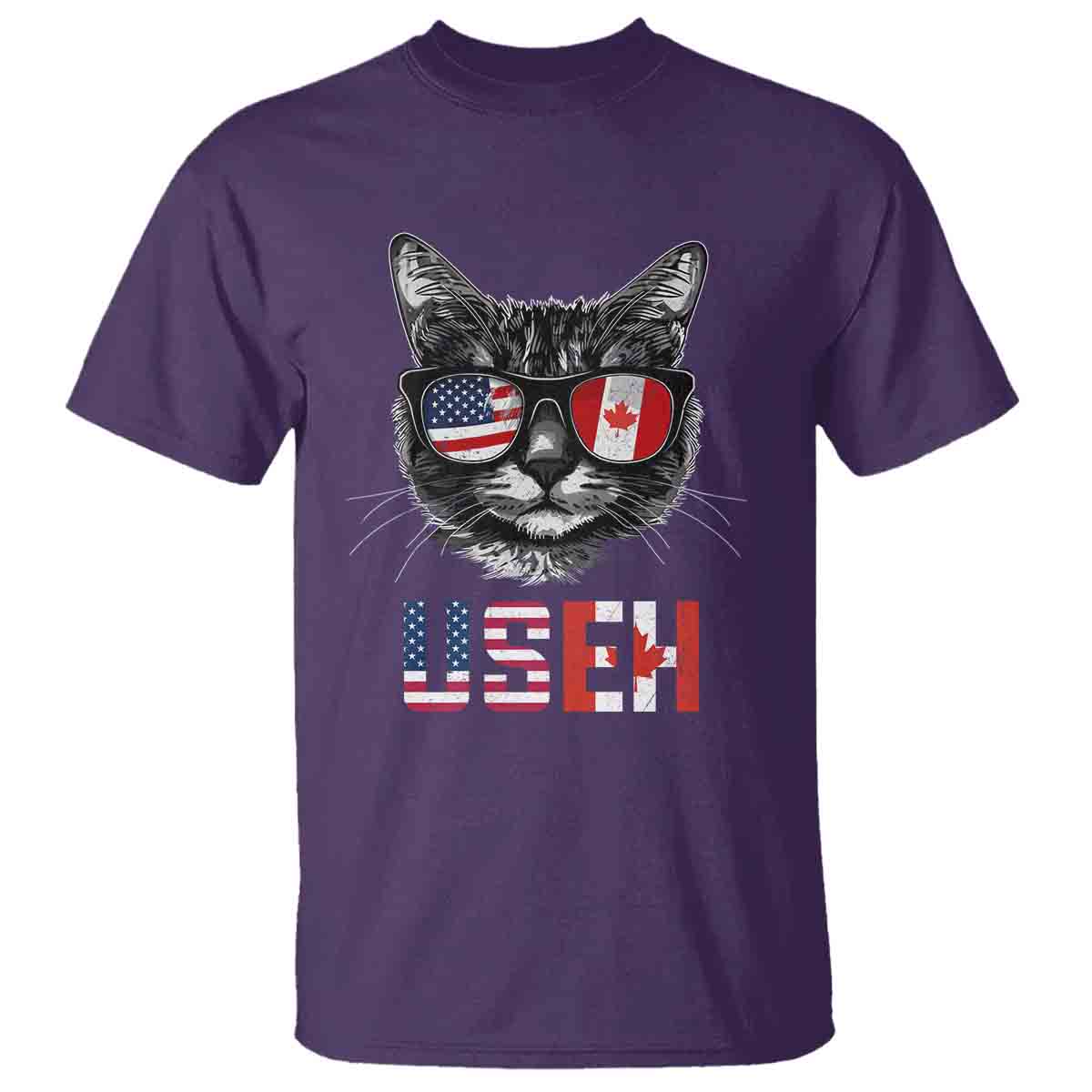 Cool American Canadan Cat T Shirt US EH American Canada Flag Funny - Wonder Print Shop