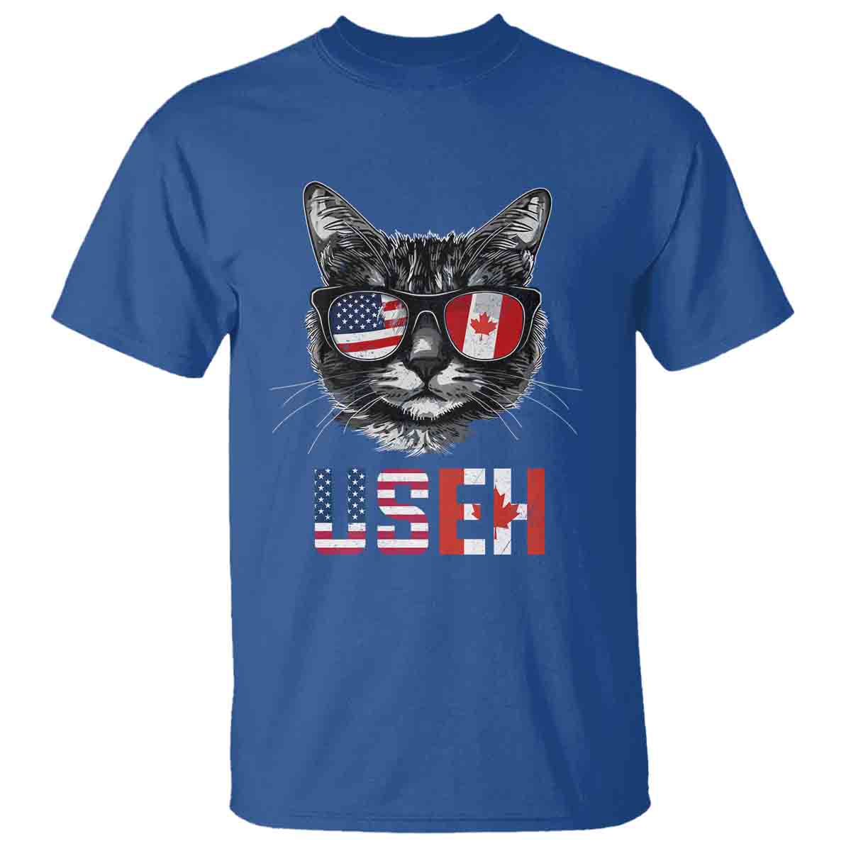 Cool American Canadan Cat T Shirt US EH American Canada Flag Funny - Wonder Print Shop