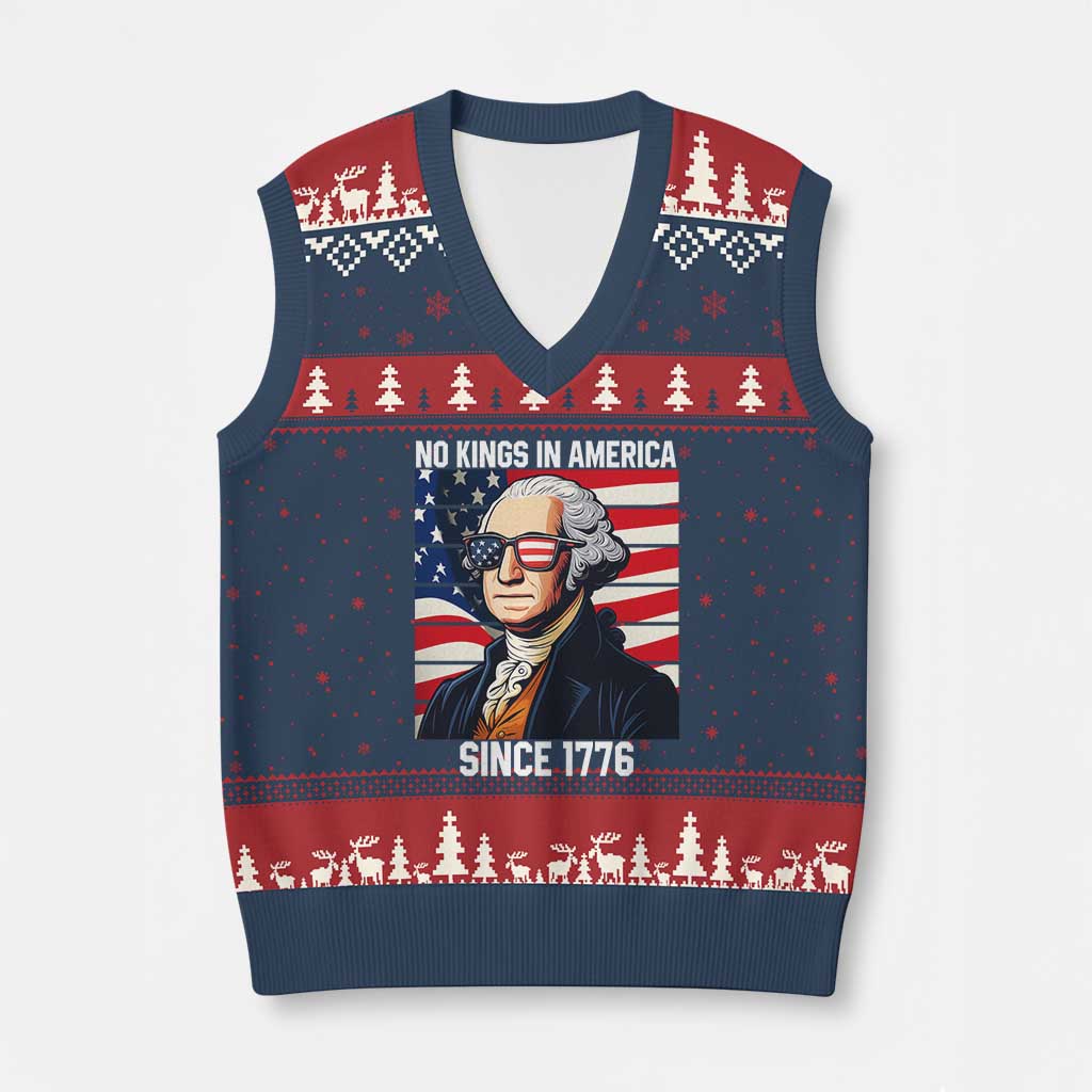 Funny Patriotic Founding Father V-Neck Knit Sweater Vest No Kings in America Since 1776 4th of July - Wonder Print Shop