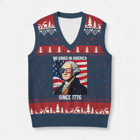 Funny Patriotic Founding Father V-Neck Knit Sweater Vest No Kings in America Since 1776 4th of July - Wonder Print Shop