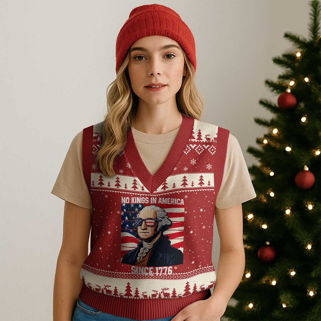 Funny Patriotic Founding Father V-Neck Knit Sweater Vest No Kings in America Since 1776 4th of July - Wonder Print Shop