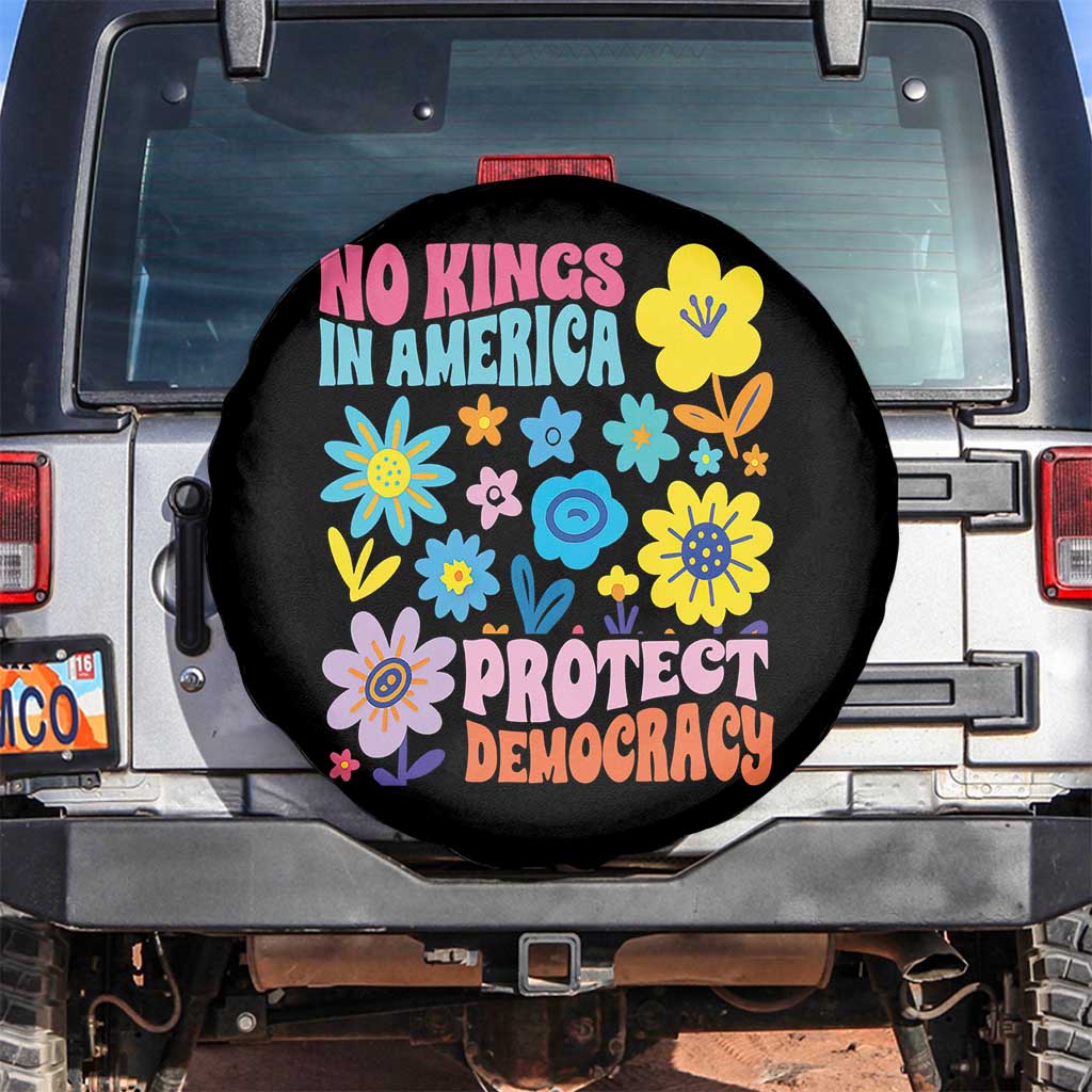No Kings in America Protect Democracy Spare Tire Cover Colorful Flowers Patriotic Feminists - Wonder Print Shop