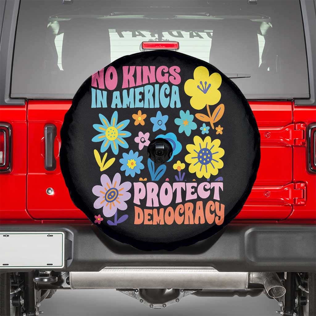 No Kings in America Protect Democracy Spare Tire Cover Colorful Flowers Patriotic Feminists - Wonder Print Shop