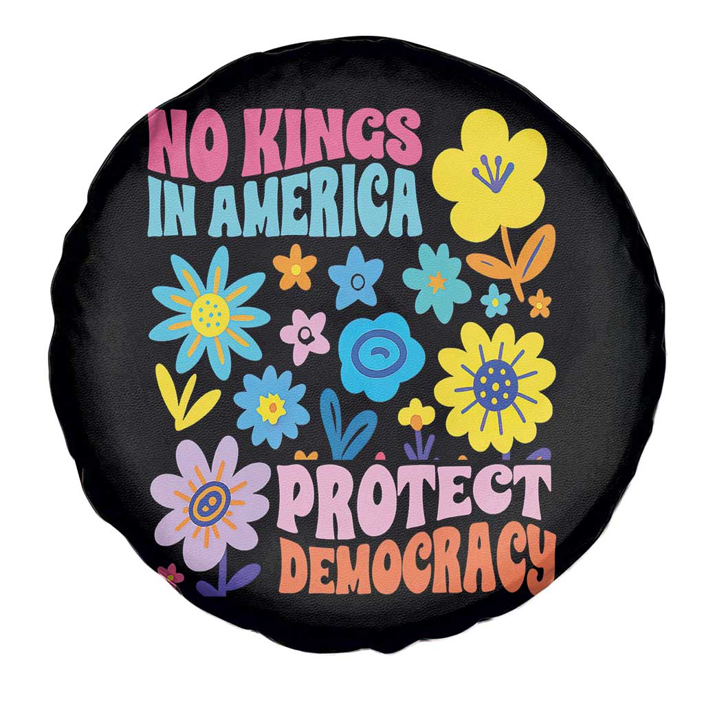 No Kings in America Protect Democracy Spare Tire Cover Colorful Flowers Patriotic Feminists - Wonder Print Shop