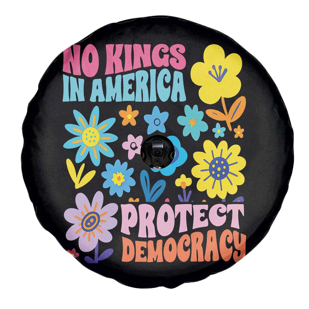No Kings in America Protect Democracy Spare Tire Cover Colorful Flowers Patriotic Feminists - Wonder Print Shop
