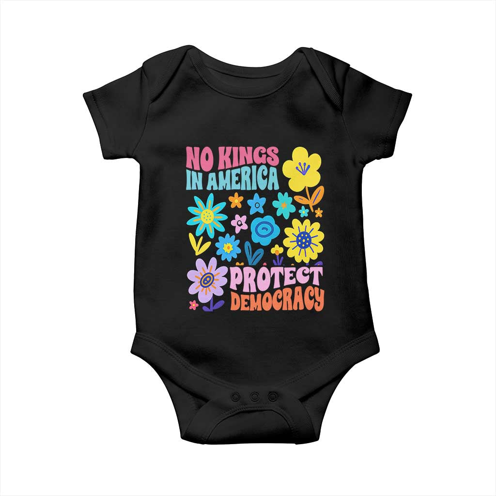 No Kings in America Protect Democracy Baby Onesie Colorful Flowers Patriotic Feminists - Wonder Print Shop