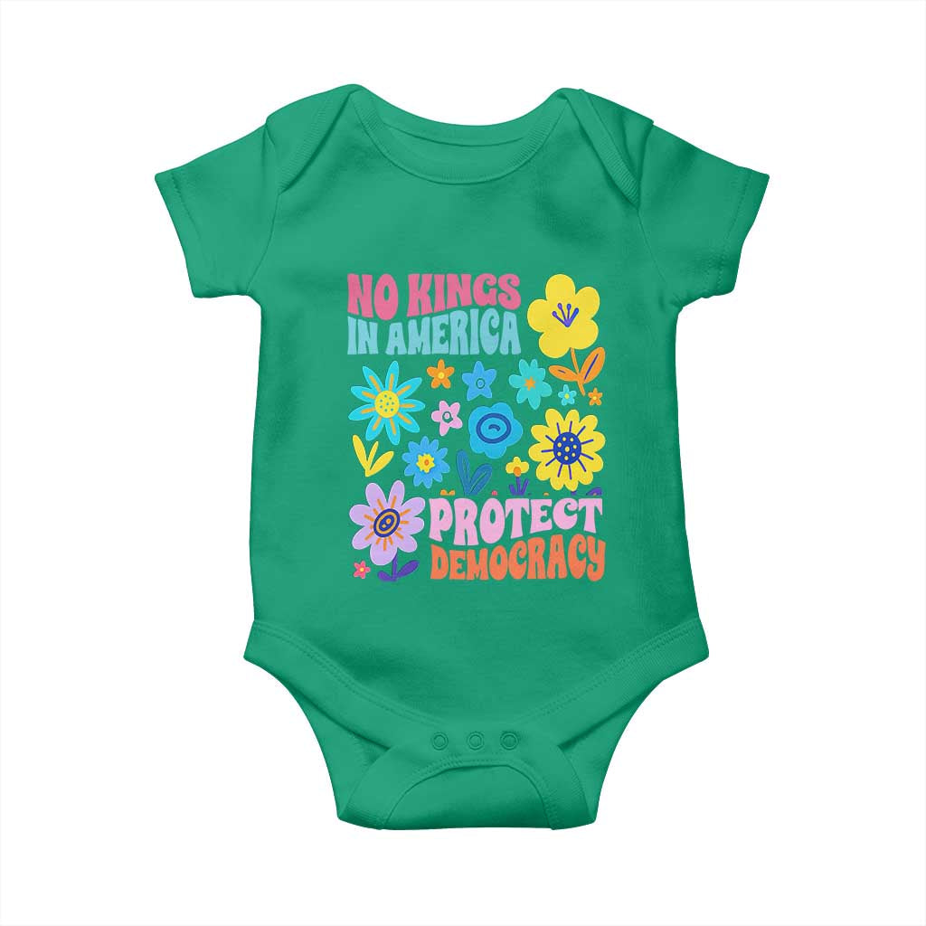 No Kings in America Protect Democracy Baby Onesie Colorful Flowers Patriotic Feminists - Wonder Print Shop