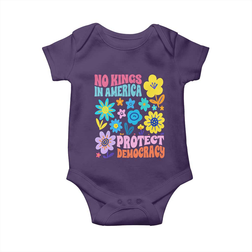 No Kings in America Protect Democracy Baby Onesie Colorful Flowers Patriotic Feminists - Wonder Print Shop