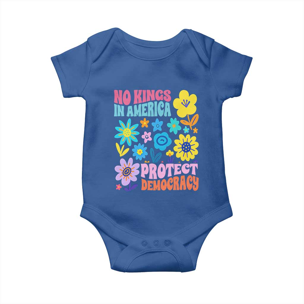 No Kings in America Protect Democracy Baby Onesie Colorful Flowers Patriotic Feminists - Wonder Print Shop