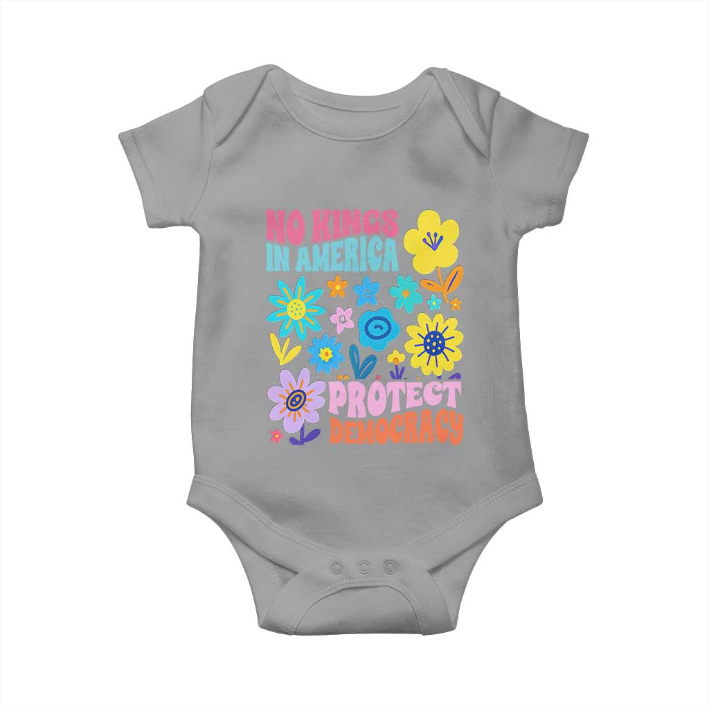 No Kings in America Protect Democracy Baby Onesie Colorful Flowers Patriotic Feminists - Wonder Print Shop